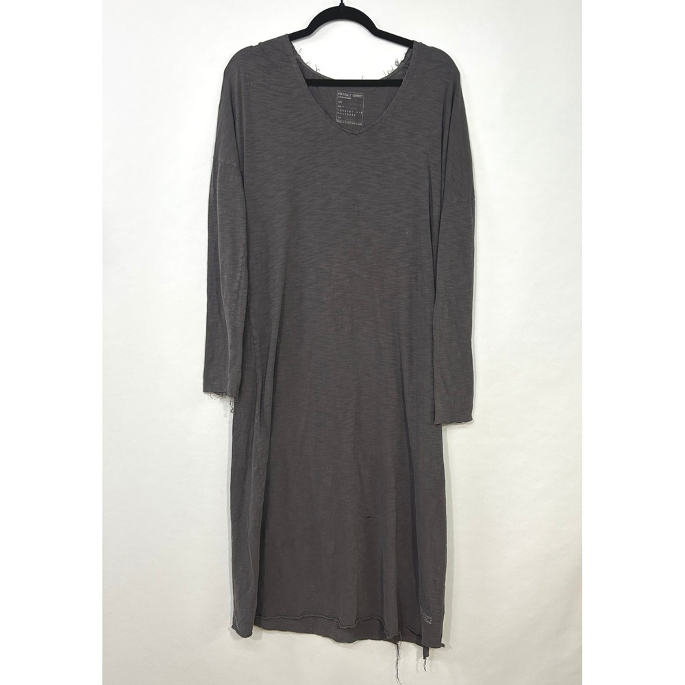 Poetically Correct Gray Garment Dyed Maxi Dress Raw Hem Lagen Indie Minimalist L